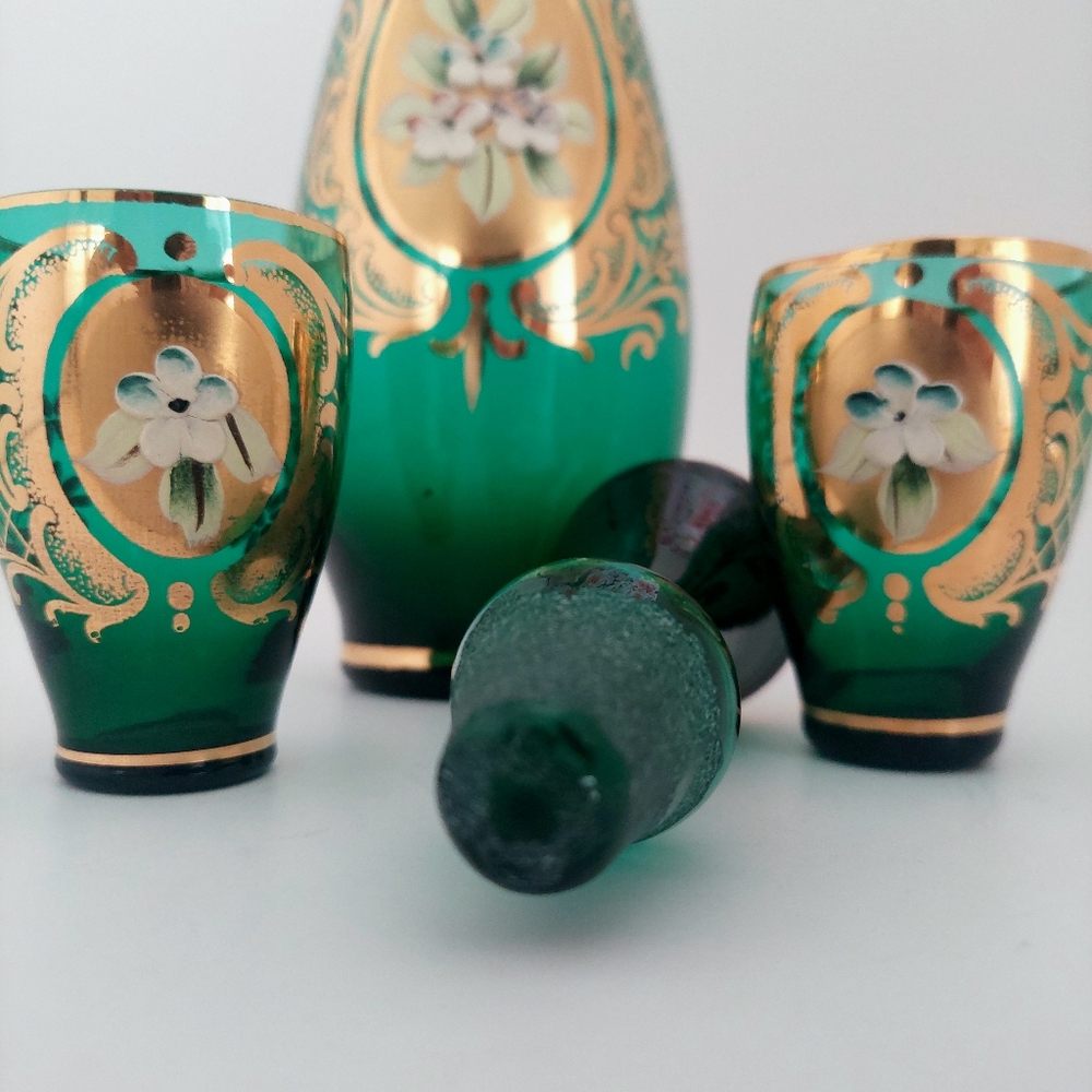 Murano Glass Art Decanter Set Mid Century Liqueur Bar Cart Display - Picture 10 of 11